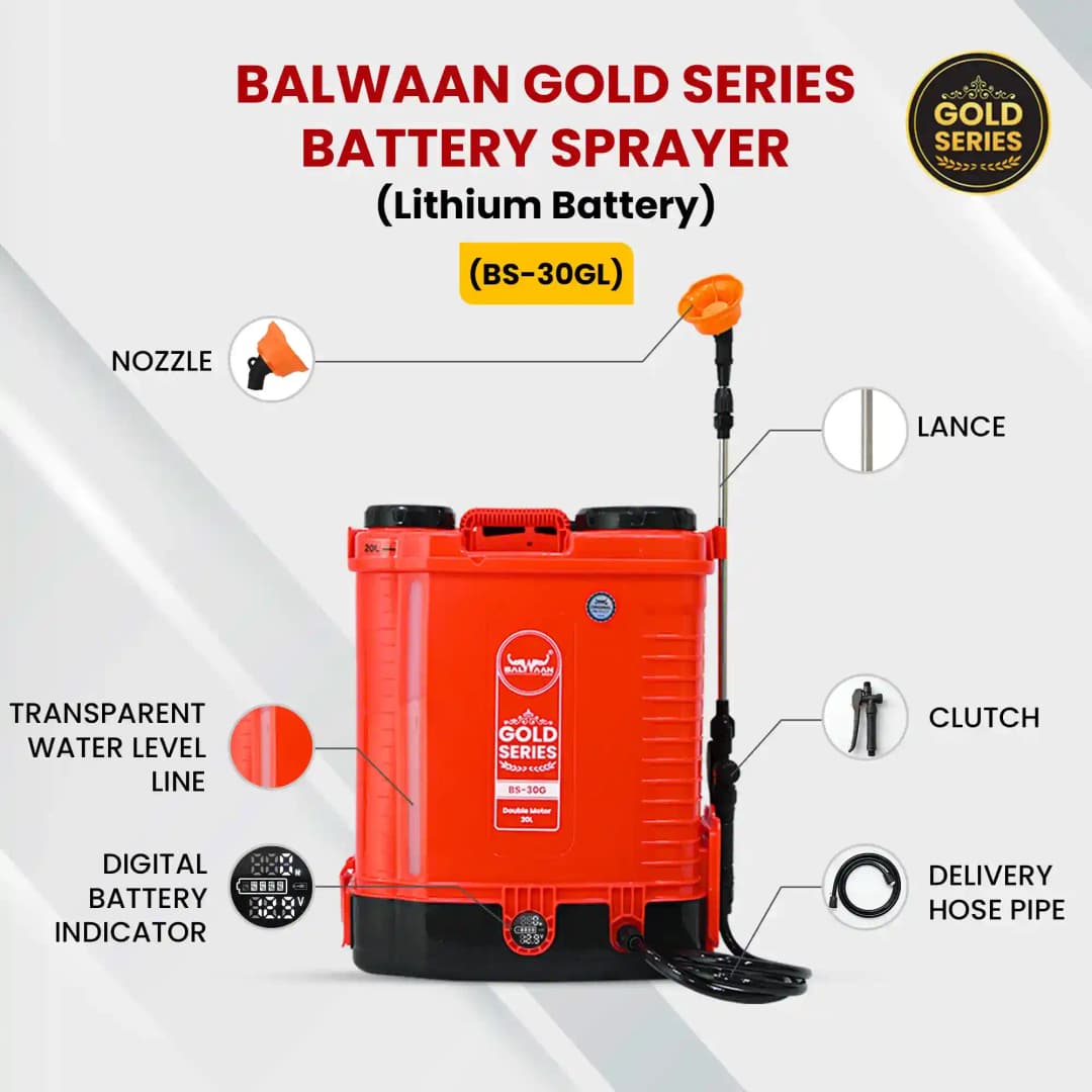 Balwaan BS-30GL Gold Series Double Motor Battery Sprayer, India\'s First Digital Battery Indicator, 12 Volt x 12 Amp, 20 L Tank - Image 5