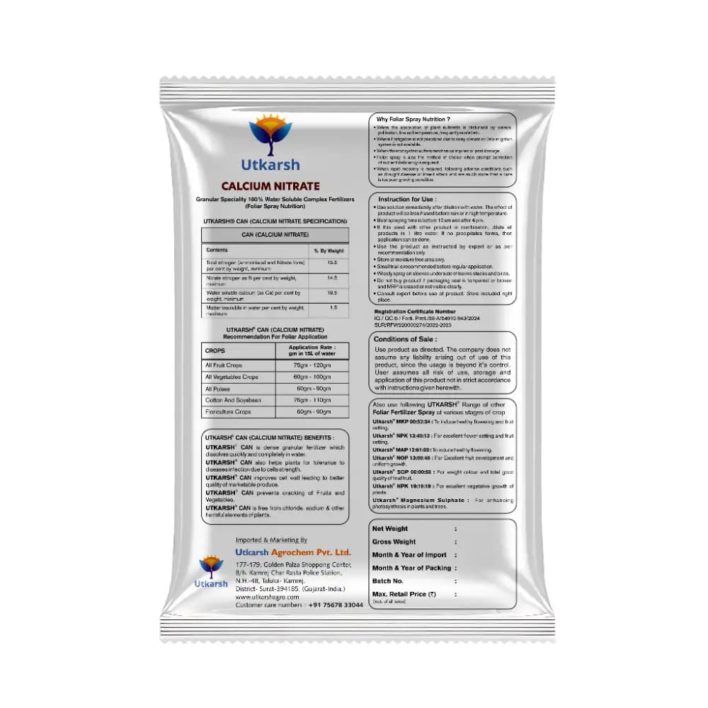 Utkarsh Calcium Nitrate Ca(NO3)2 (100% Water Soluble Fertilizer) For Foliar Spray and Irrigation - Image 7