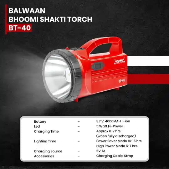 Balwaan Bhoomi Shakti (BT 40) Flashlight Torch, Use For Agricultural Activities, Outdoor Activities And Home