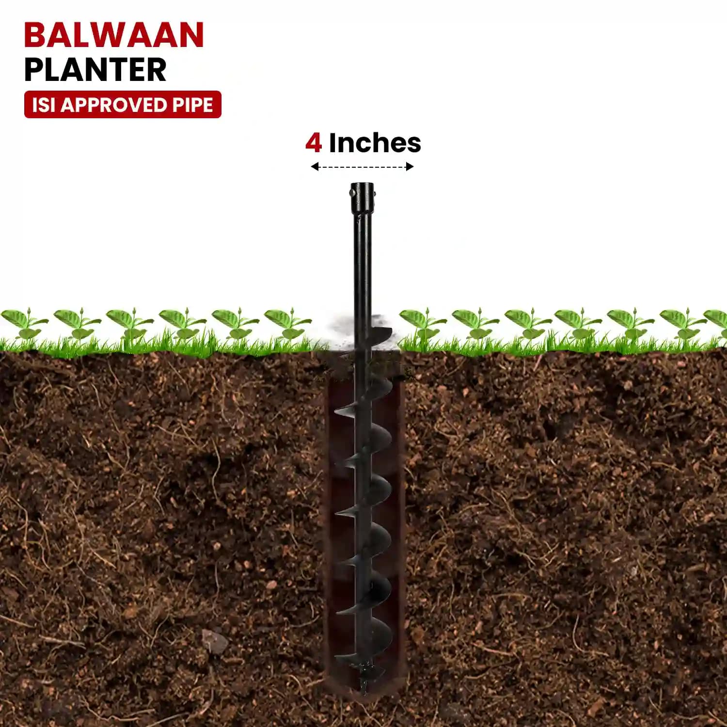 Balwaan PT-4 Single Spiral Earth Auger Planter, 4 Inch Width, Heavy Duty, Durable And Rust Resistant - Image 4