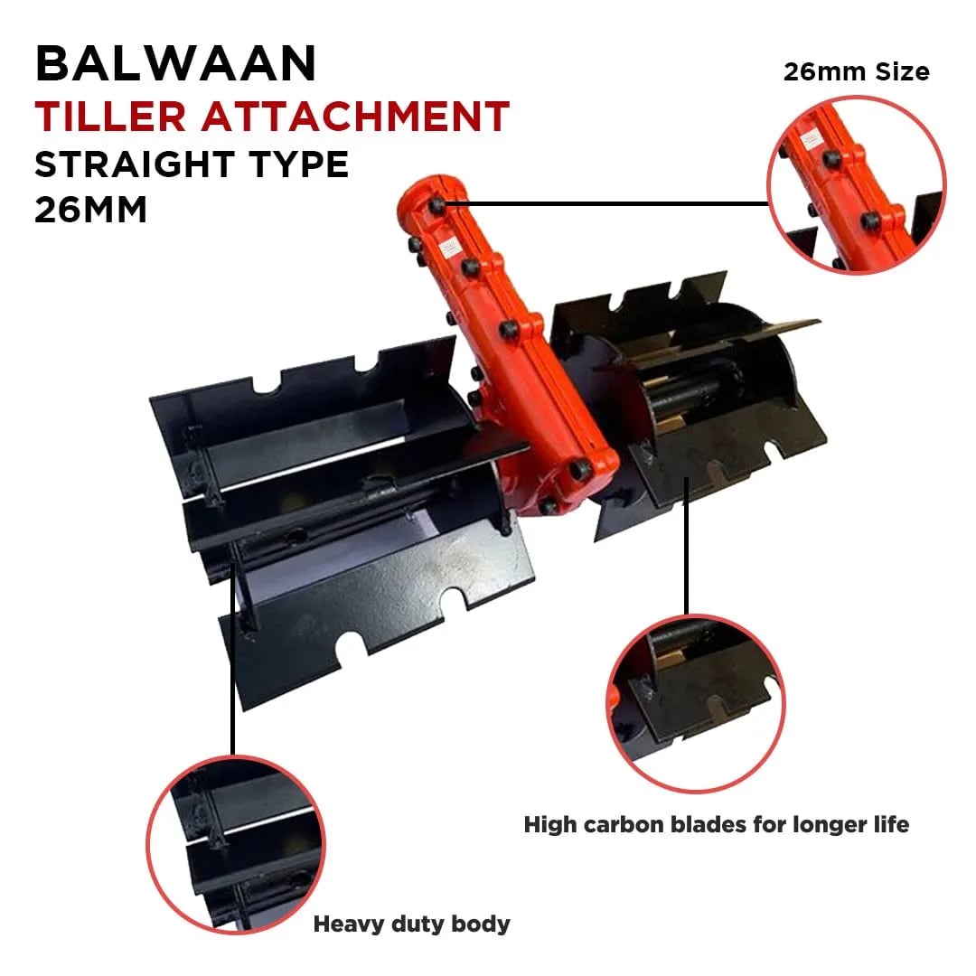 Balwaan BTA-26 (Straight) Tiller Attachment For Brush Cutter, Back Pack Brush Cutter Useful for Removing Unwanted Weeds