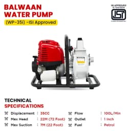 Balwaan WP-35i Water Pump, 4 Stroke 35cc ISI Engine Water Pump , Long Durable Working Hour 1