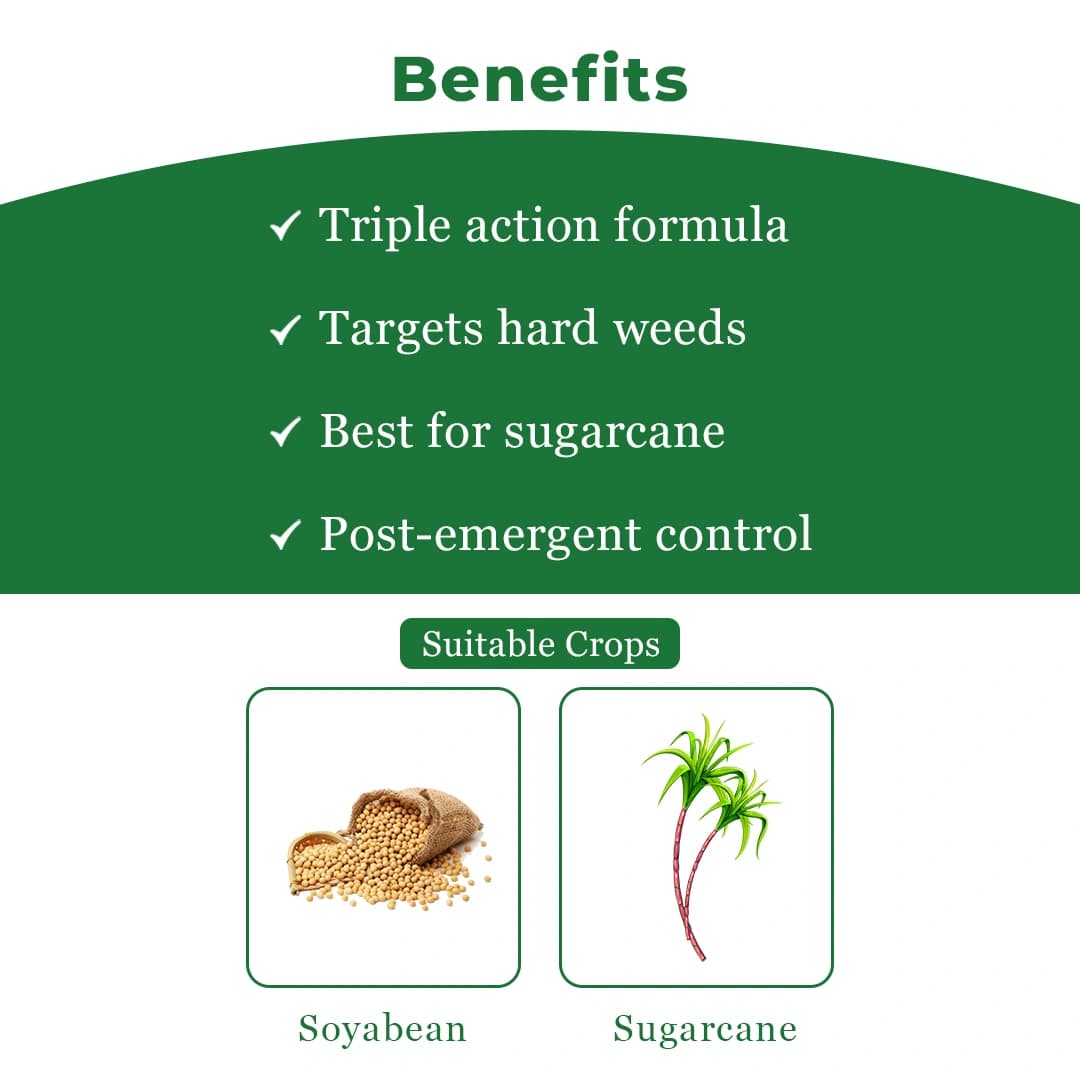 Swal Trishuk 2,4-D Sodium Salt 440 Metribuzin 350 Pyrazosulfuron-Ethyl 10 WG One-shot solution for weed management in sugarcane - Image 3