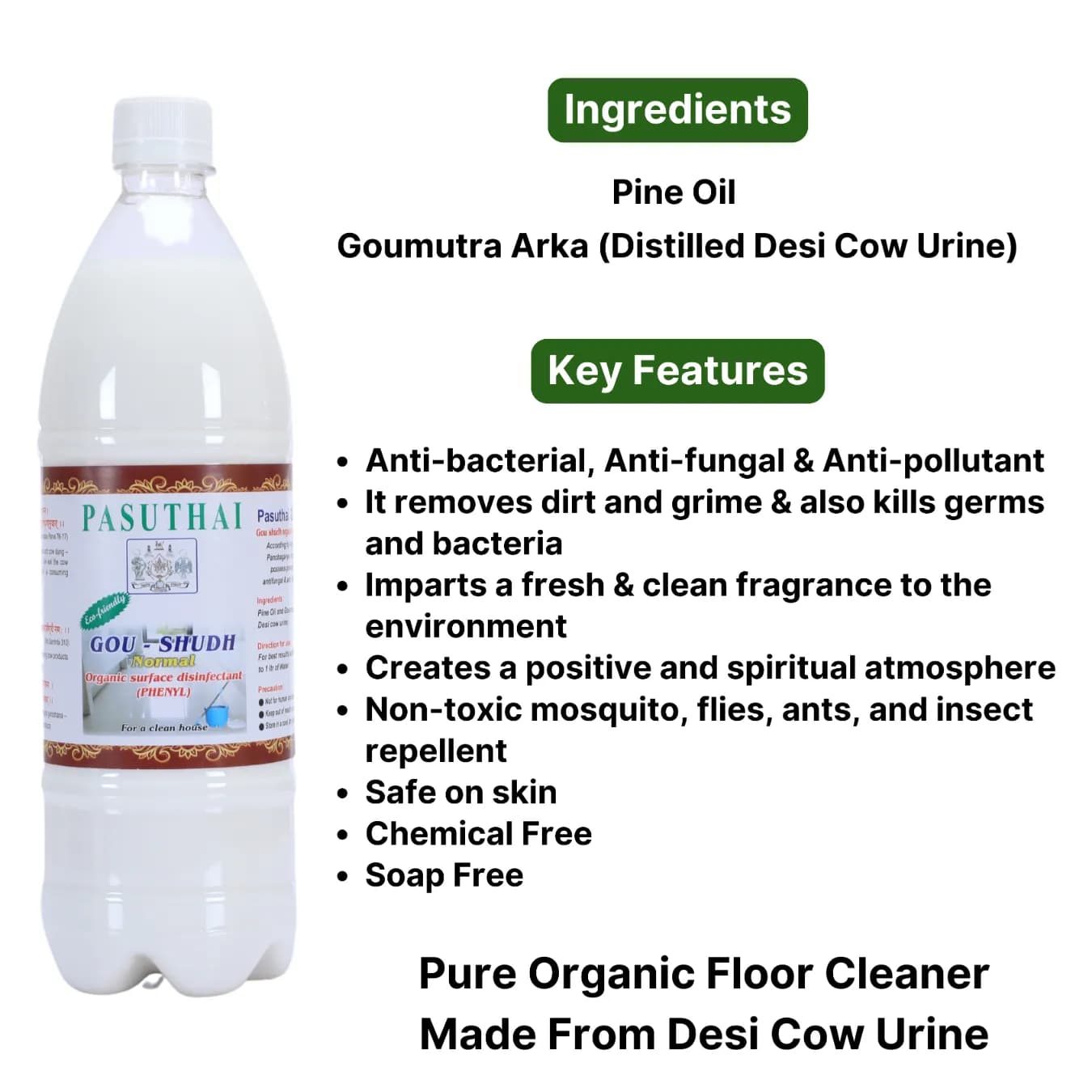 Pasuthai Floor Cleaner Phenyl (Normal), Chemical Free, Kills 99.9% Germs, Antibacterial, Suitable for All Floors, Tiles, Marble, Concrete Surface - Image 4