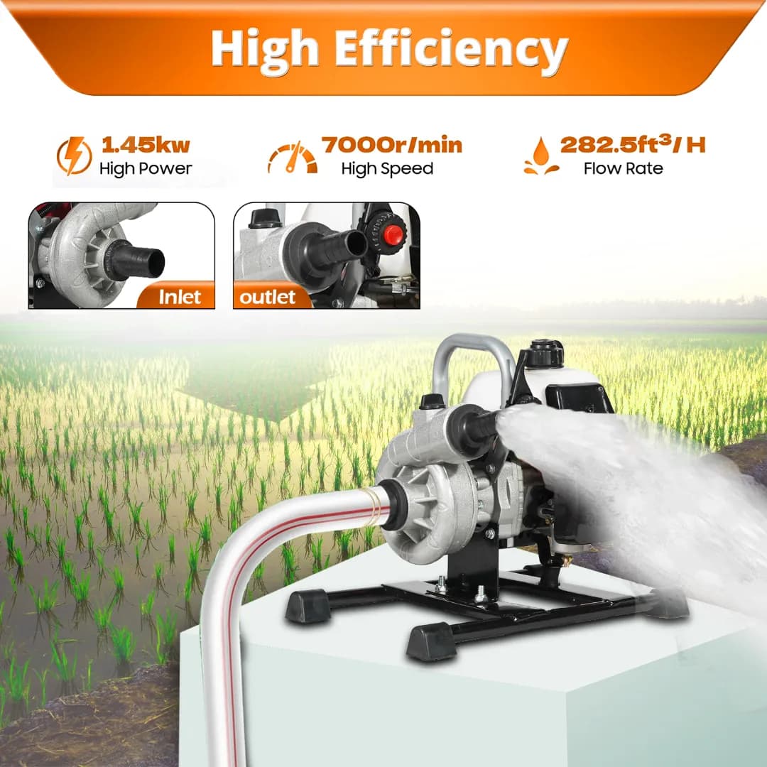 Neptune 43CC Portable Water Pump 1.5 Inch Outlet, Powerful 2 Stroke Petrol Engine, Maximum Discharge 135 L.min Ideal for Farming, Draining & Gardening - Image 2
