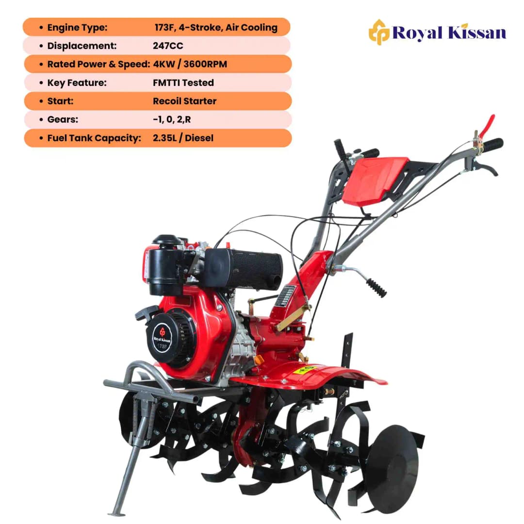 Royal Kissan RK-173F Diesel Power Tiller, 4-Stroke 247CC 173F Engine, High Power Performance FMTTI Tested - Image 4