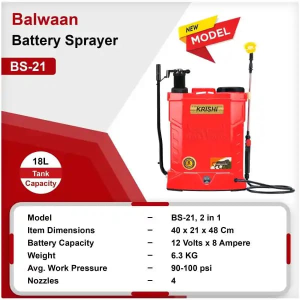 Balwaan BS 21 2 IN 1 Single Motor Battery Sprayer, 12 Volt X 8 Amp, Heavy Duty Material - Image 2