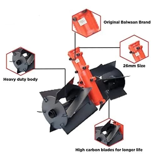 Balwaan Tiller Attachment For Brush Cutter, 26mm Cross Type Weeder In Fruits And Vegetables - Image 1