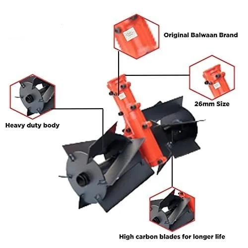 Balwaan Tiller Attachment For Brush Cutter, 26mm Cross Type Weeder In Fruits And Vegetables