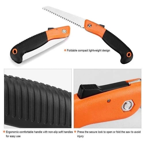 Folding Saw For Trimming, Pruning And Camping, Sharp Steel Blade, Safety Lock And Non-Slip Handle (180 Mm)