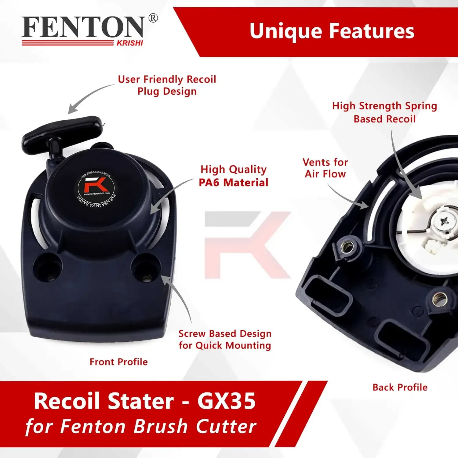 Fenton Krishi FKT-RS-35 4-Stroke GX35 Brush Cutter Recoil Starter, Cutter Fuel Grass Trimmer (Automated Feed) - Image 3