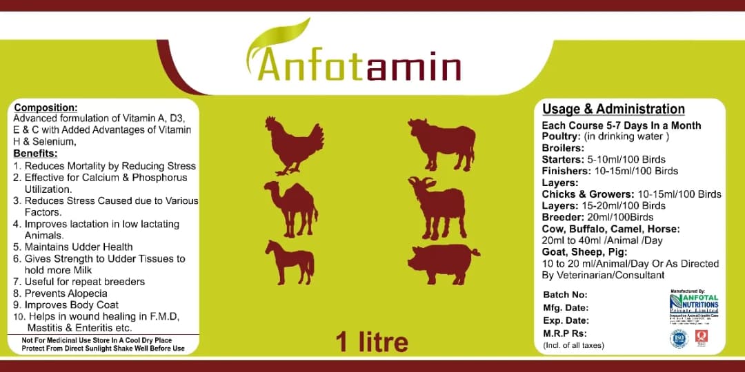 Anfotamin Best Multivitamin for Cow, Buffalo, Horse, Goat, Sheep, Animal Feed Supplements