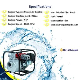 Royal Kissan Premium Quality Portable Water Pump 3 Inch, RK-WP-P03 With 212cc Petrol Engine 7