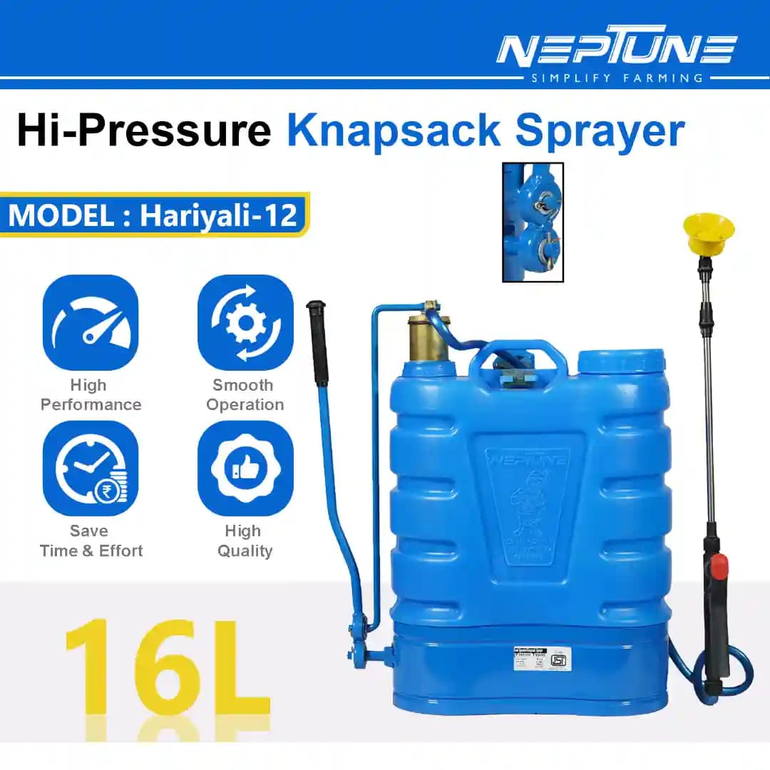 Neptune Hariyali-12 Knapsack Hand Sprayer, 16L HDPE Tank, Brass Chamber, Telescopic Lance with 3 Nozzles Dual Ball Bearing Ideal for Farming, Garden - Image 2