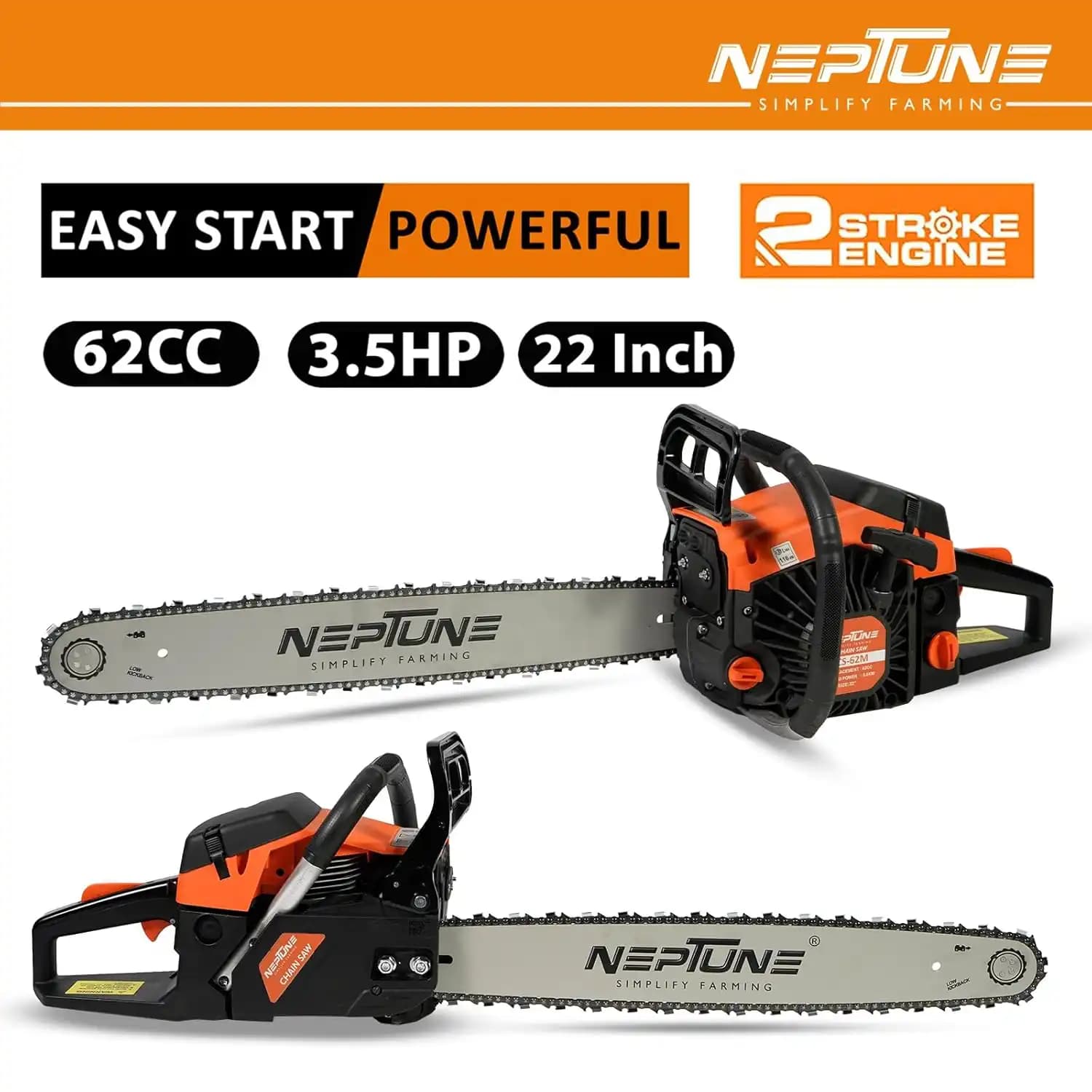 Neptune CS-62 Chain Saw 62CC Powerful 2 Stroke Petrol, Woodcutting Saw, 22 Inch Blade, Professional Cutter For Trees, Garden And Agriculture - Image 10