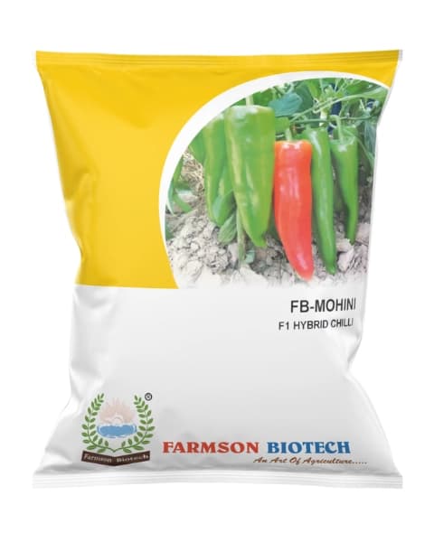 Farmson FB Mohini F1 Hybrid Chili Seeds, Medium Pungent, Dark Green Fruit, High Yield