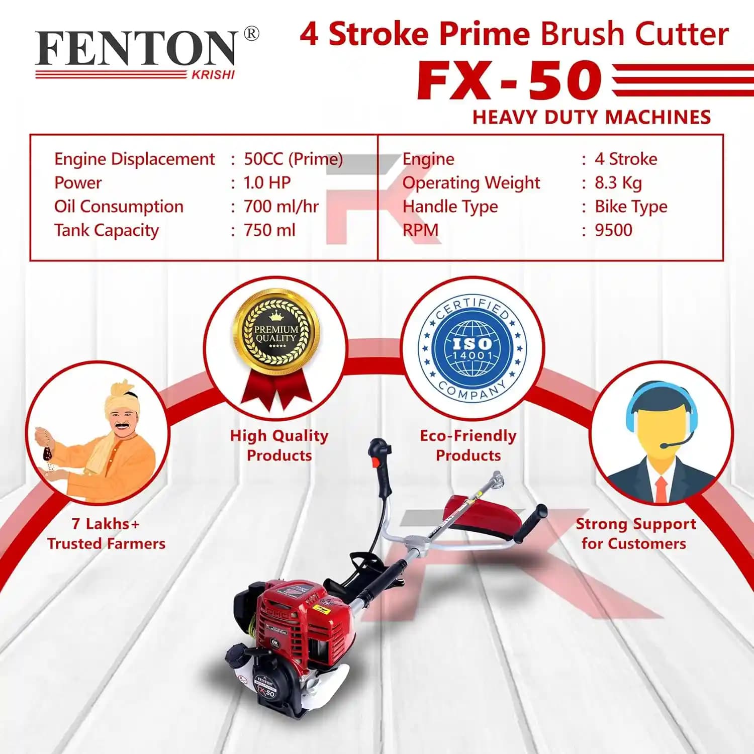 Fenton Krishi FTK-SP-50 3IT Brush Cutter With 80T Blade, 3T Blade, Tap n Go Trimmer Head, 50CC and 4 Stroke Engine - Image 5