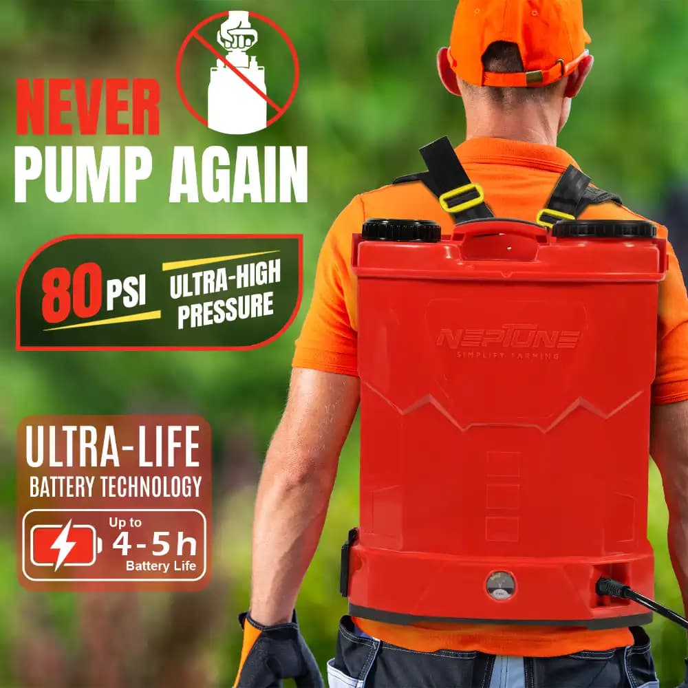 Neptune Model-13 Knapsack Battery Sprayer 12V 12Amp, 20L Tank, Telescopic Lance with 4 Nozzles, Ideal for Farming & Garden Spraying (Color May Vary) - Image 2