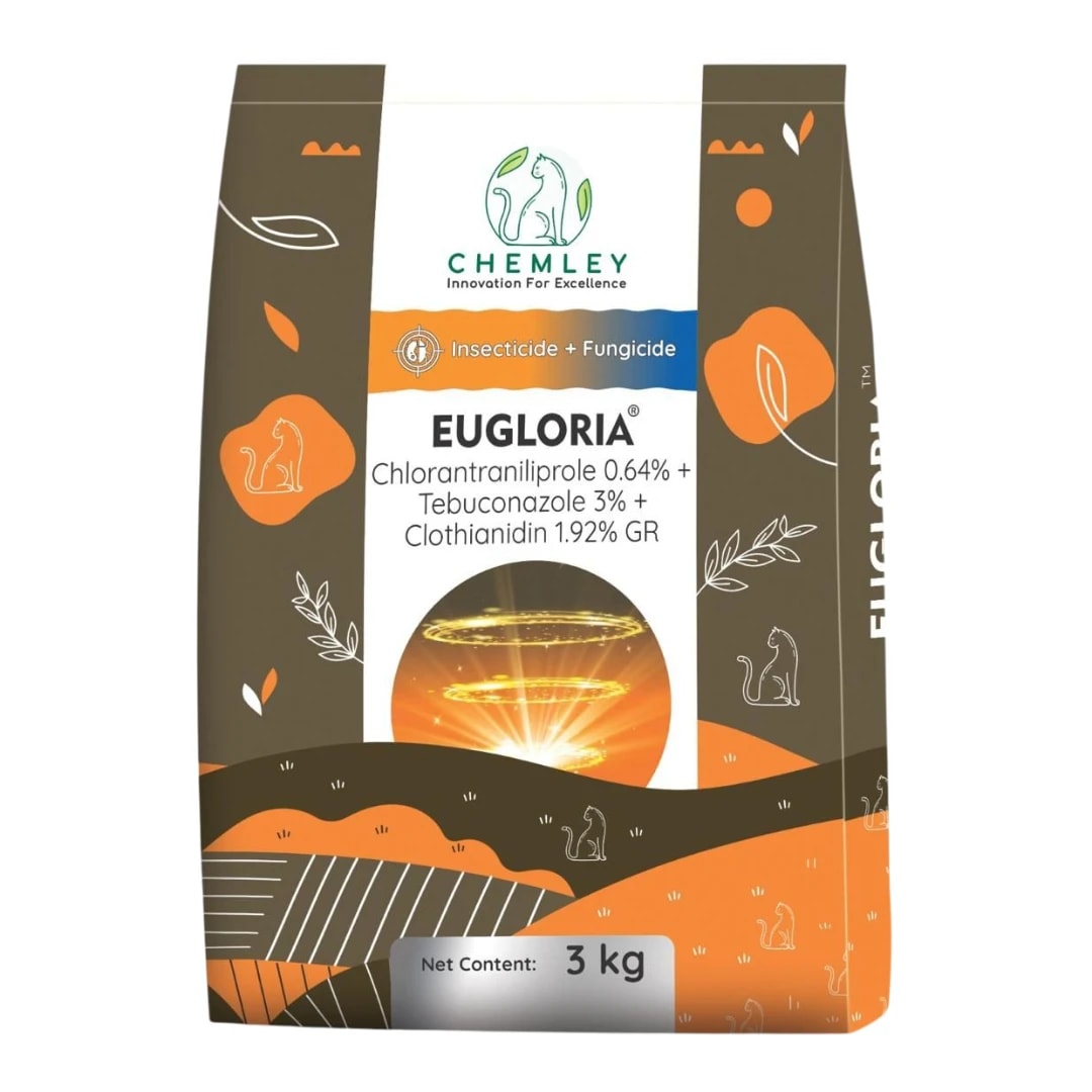 Chemley EUGLORIA Chlorantraniliprole 0.64% + Tebuconazole 3% + Clothianidin 1.92% GR Insecticide + Fungicide, Efficient For Pests And Disease Control