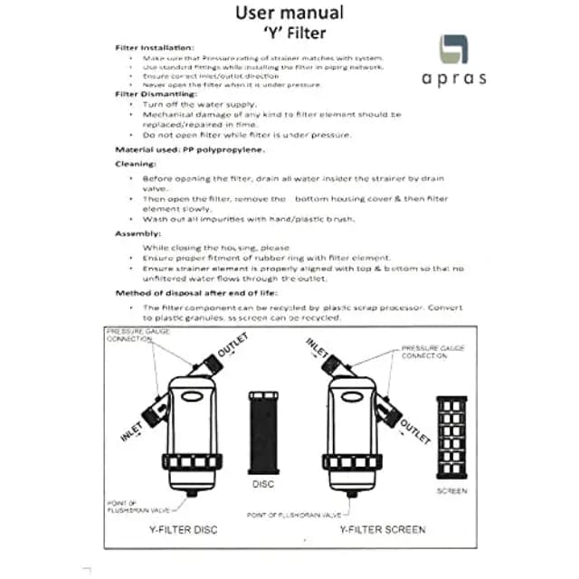 Apras Y Type Screen Filter for Drip Irrigation Water RO Home or Apartment (25mm) Flow rate 5000Ltr Hr. - Image 2