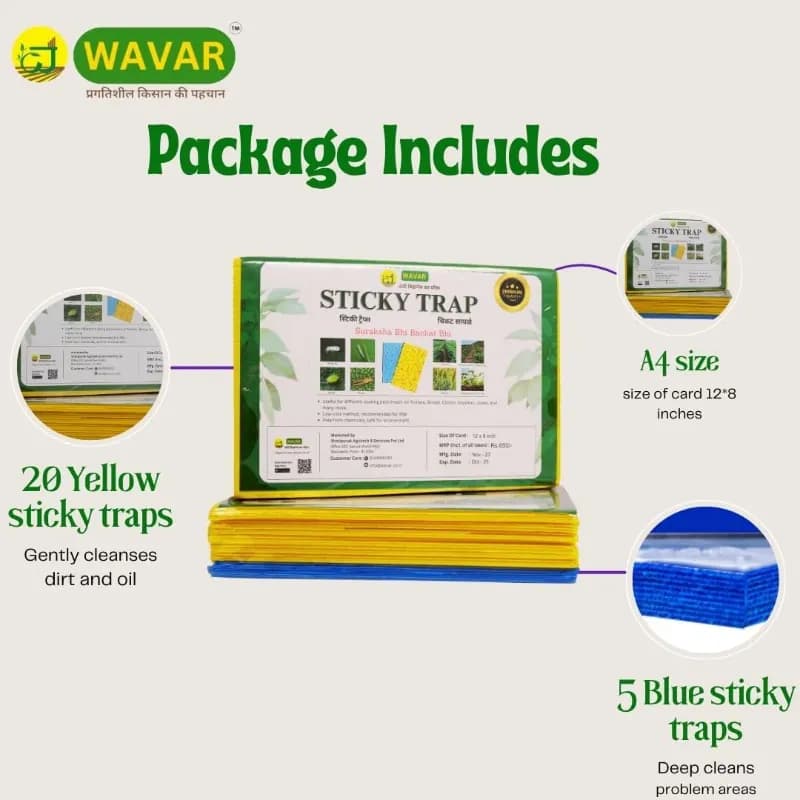 WAVAR A4 Sticky Trap, 12 x 8 Inch, 3mm Thickness, Eco Friendly (Combo Of 20 Yellow + 5 Blue) - Image 5