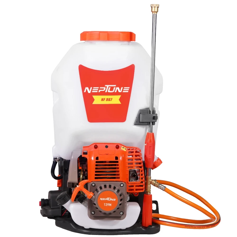 Neptune Model-967 Knapsack Power Sprayer, 4-Stroke 31CC Petrol Engine, 20L Tank, 2 Types Spray Guns Included, Ideal for Farming, Agriculture & Garden