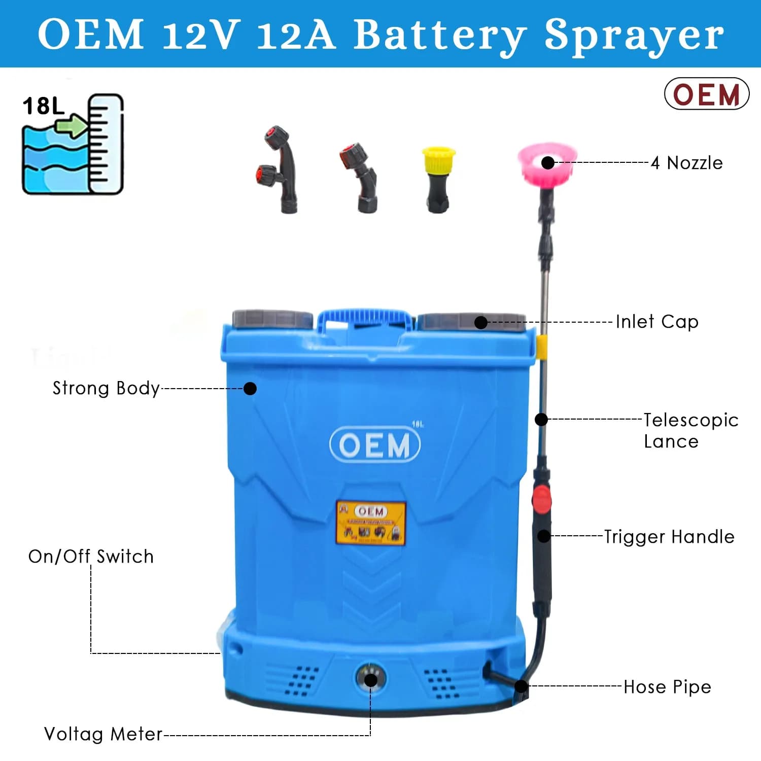 OEM Battery Operated Sprayer 12Vx12A (18L Capacity with Auto-Cut Motor), Heavy Tank Body Made with Virgin Plastic - Image 2
