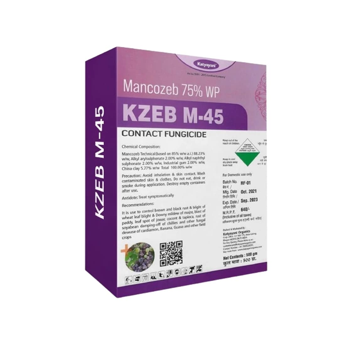 कात्यायनी केजेब एम-45 मैंकोज़ेब 75% डब्लूपी संपर्क फफूंदनाशक, कृषि पौधों और घरेलू बग़ीचे में सभी फफूंद संक्रमणों और धान के बिसवां का प्रभावी नियंत्रण