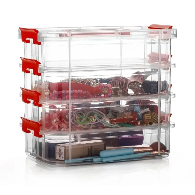 4-Layer Transparent Multipurpose Plastic Storage Box with Handle - Image 1