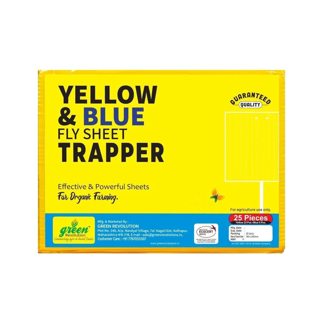 Eco Sticky Trap A5 Size, Yellow and Blue Sticky Trap For The Insects (20 No Yellow, 5 No Blue) Best for organic Vegetable and Fruits farming pest Control