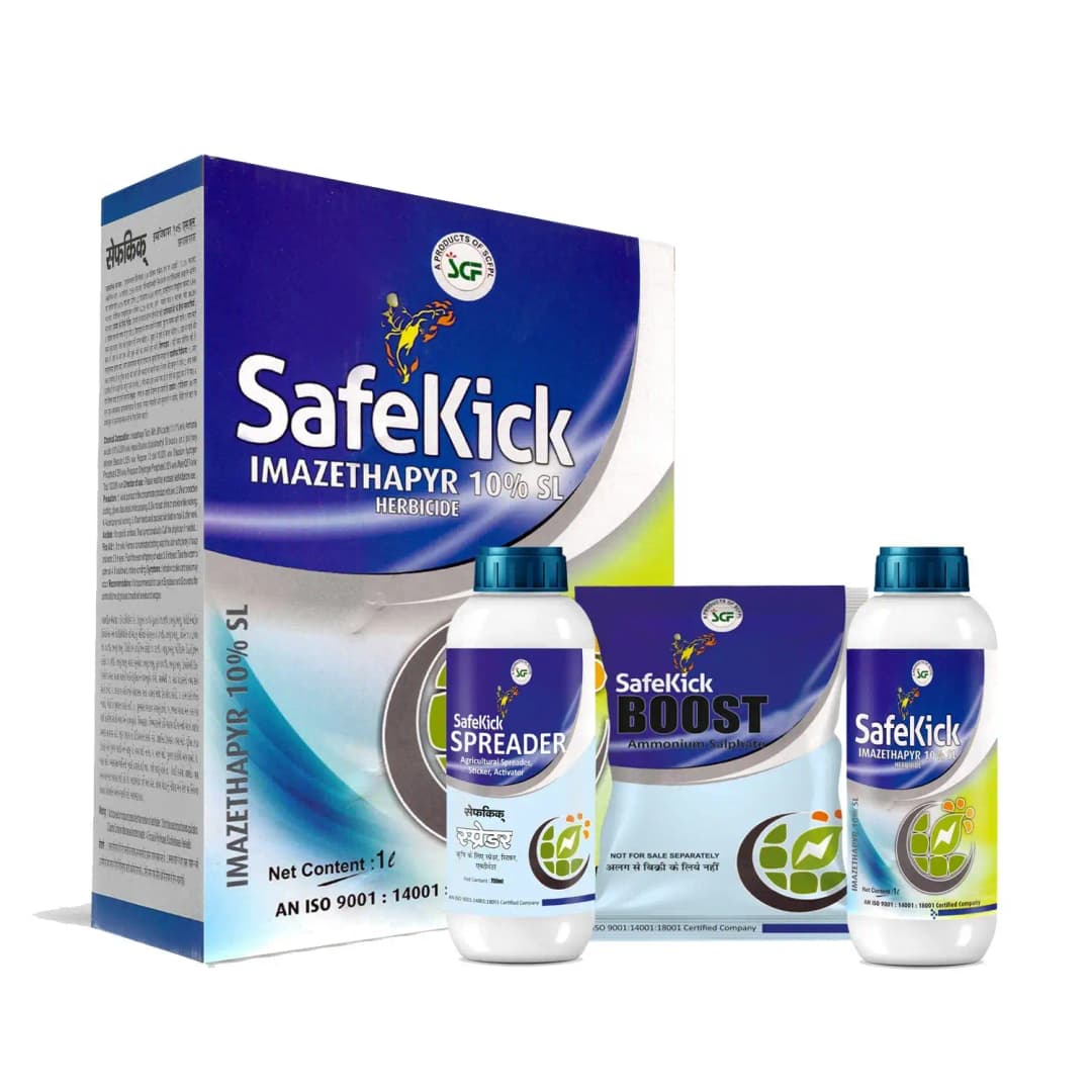 EBS Safekick Imazethapyr 10% SL Herbicide, Post Emergence Herbicide, Use For Groundnut and Soybean (Safekick 1 Ltr + Spreader 750 ML + Boost 500 Gm)