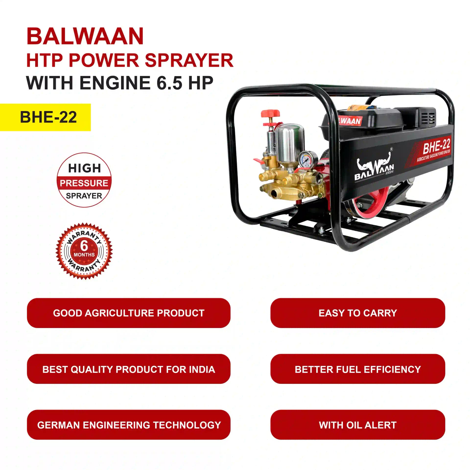 Balwaan BHE-22 Portable Power Sprayer, 4-Stroke HTP Sprayer With 6.5 HP Engine and 196 CC, Suitable for Gardening, Industrial Use and Agriculture Use - Image 7