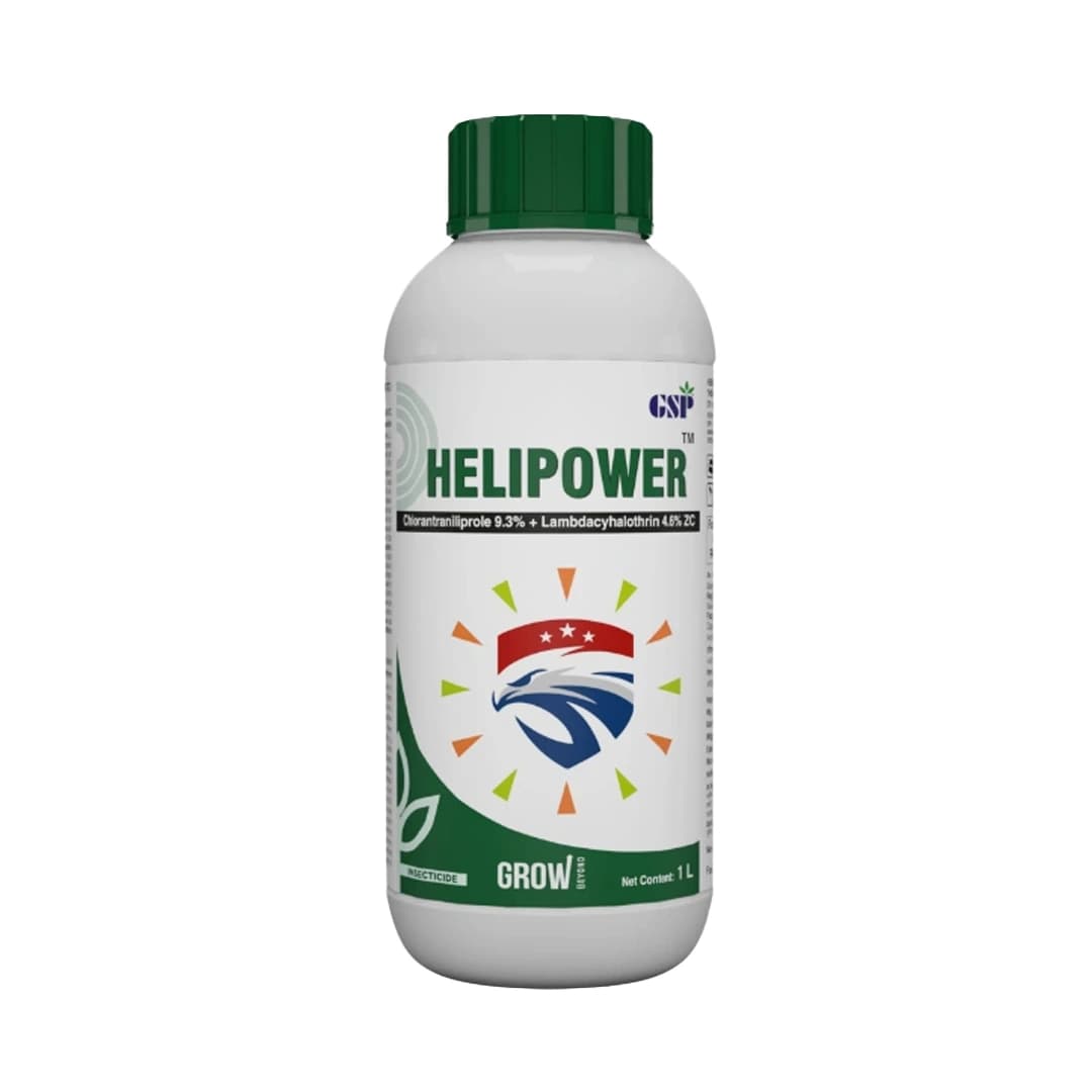 GSP Helipower Chlorantraniliprole 9.3% + Lambda Cyhalothrin 4.6% ZC Insecticide, Use For Cotton, Soybean, Paddy, Pigeon Peas, Brinjal and Okra