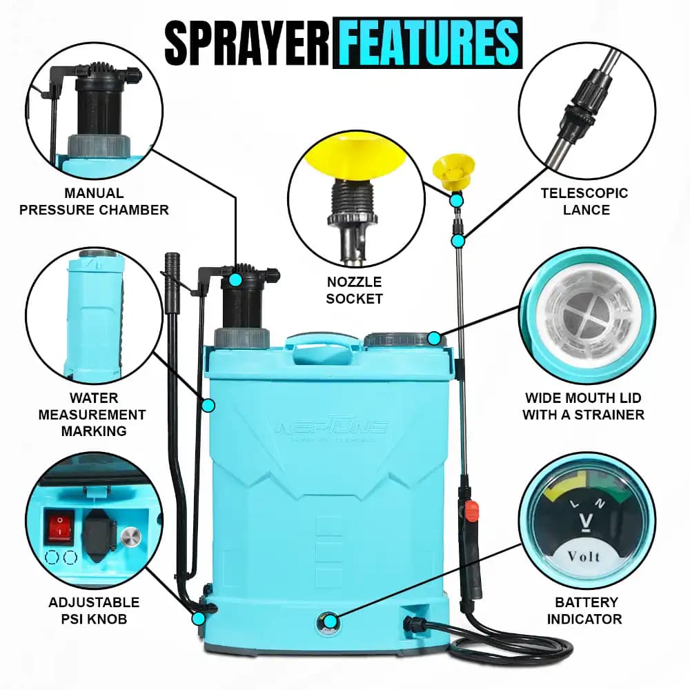 Neptune DK-21 Spray Pump - 12V x 8Amp sprayer, 20 Litre Capacity With Telescopic Lance and 4 Nozzles - Image 8