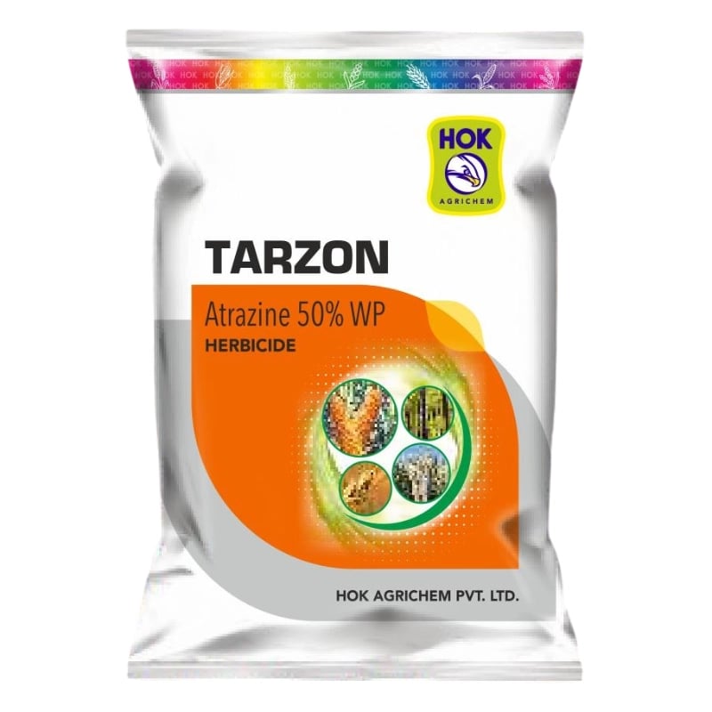 HOK Tarzon Atrazine 50% WP Herbicide, Broad-Spectrum, Post-Emergence, Weed Control In Crops