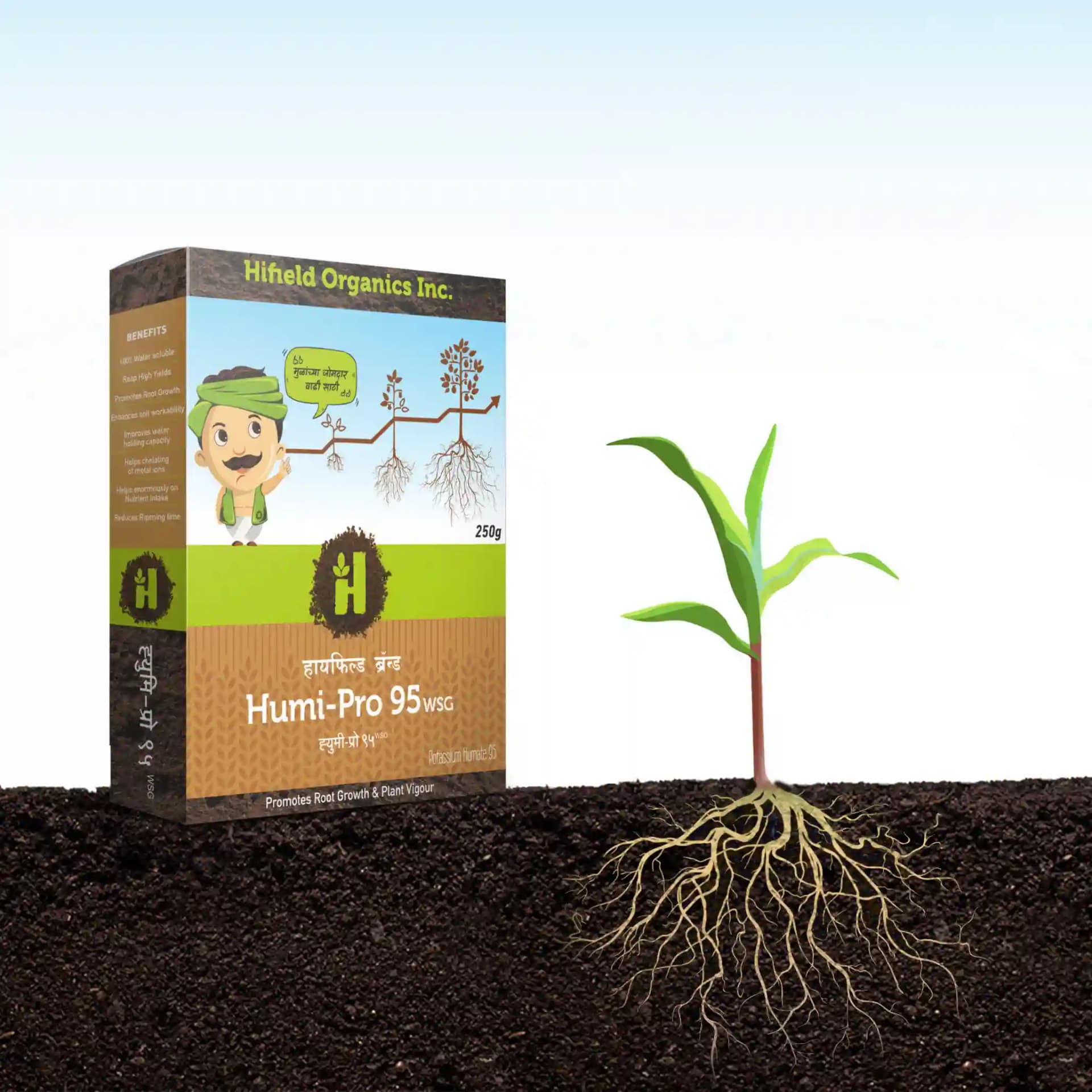 ह्यूमी-प्रो 95 डब्लूएसजी पोटेशियम ह्यूमेट - सफेद जड़ विकास में मदद करता है, पानी संरक्षण के लिए - Image 3