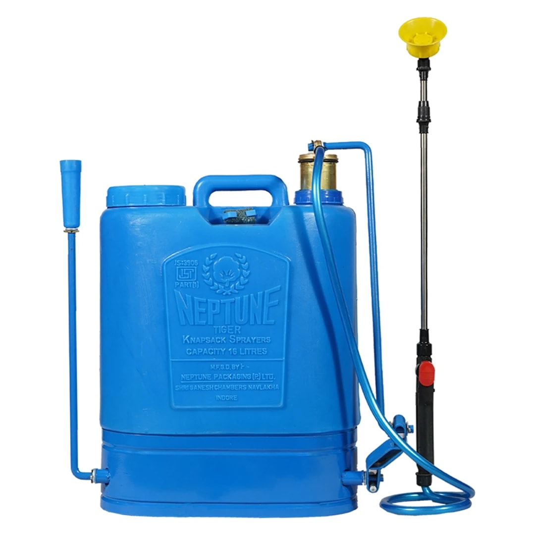 Neptune Hariyali-10 Knapsack Hand Sprayer 16L HDPE Tank, Brass Pressure Chamber, Telescopic Lance, 3 Nozzles Metal Skirting, Ideal for Farming, Garden