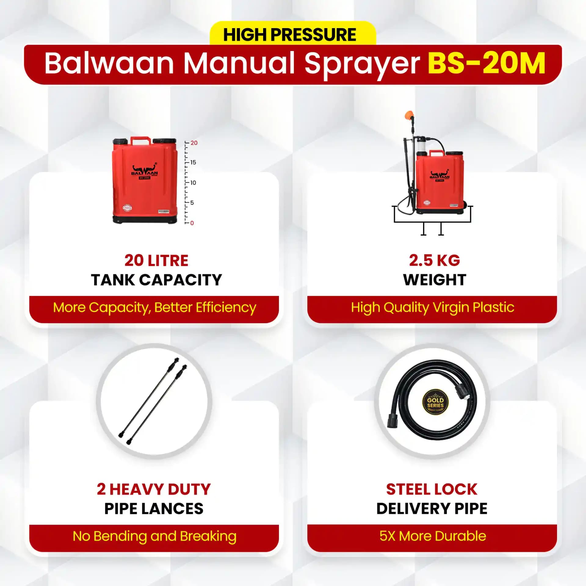 Balwaan Gold Series BS-20M Manual Sprayer - 20 Litre Capacity - Image 5
