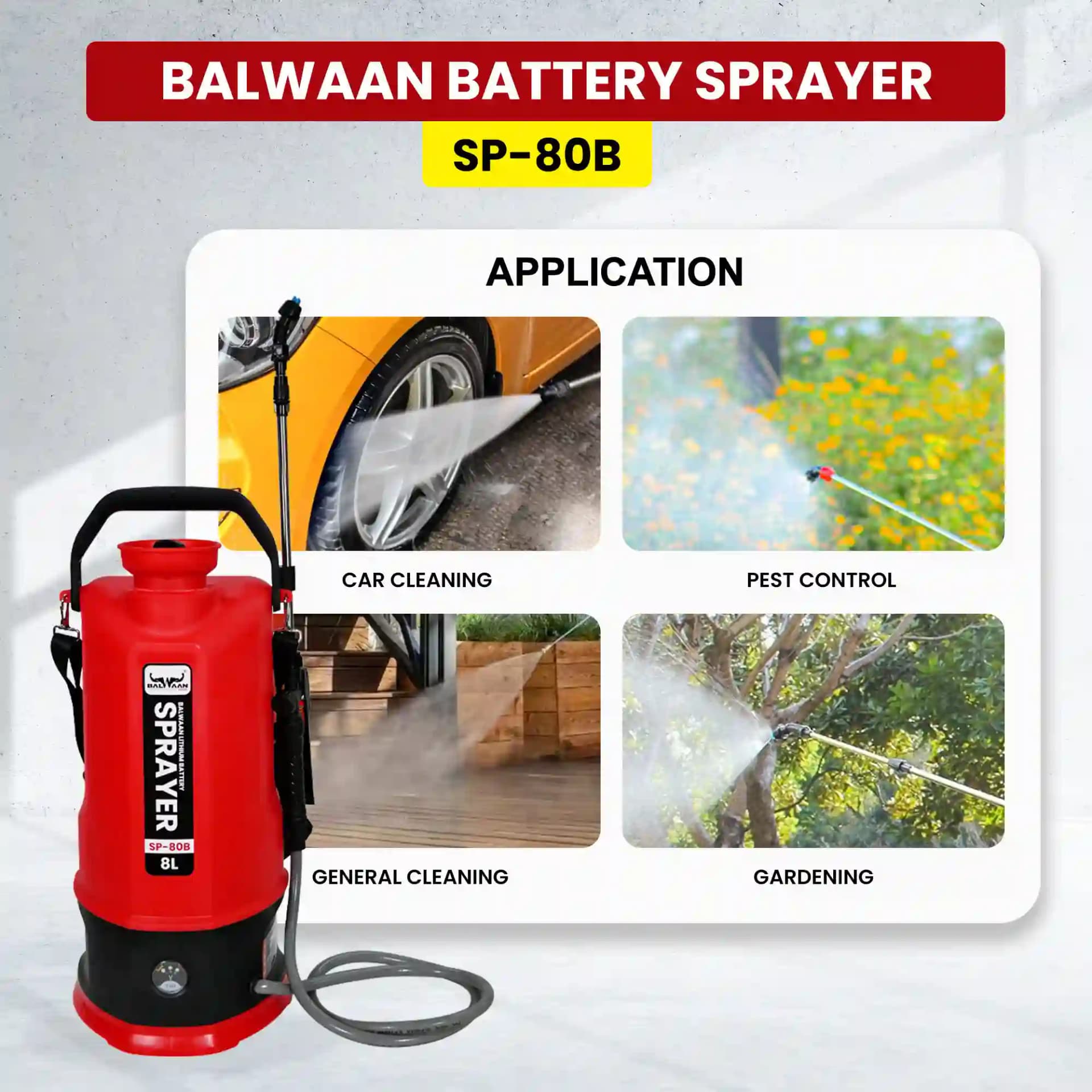 Balwaan SP-80B Li-Ion Garden Spray Pump, 12 Volt x 2.6 Amp Battery, 8 Ltr Tank Capacity, Suitable for Garden Pest Control and Agriculture - Image 3