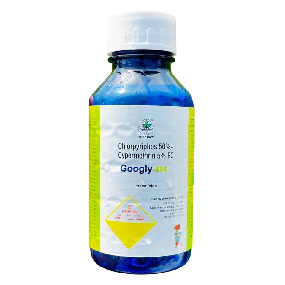 Crop Care Googly-505 Chlorpyrifos 50% + Cypermethrin 5% EC Insecticide, Effective For Bollworms, Borers And Sucking Pests In Crops