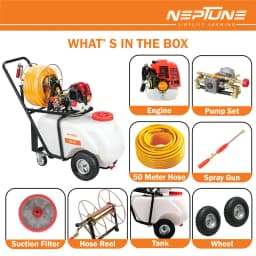 Neptune PS-50 Portable Trolley Power Sprayer, 2-Stroke 26CC Engine, 50L Tank, Spray Gun, 50 Meter Hose with Reel, Ideal for Farming & Garden 7