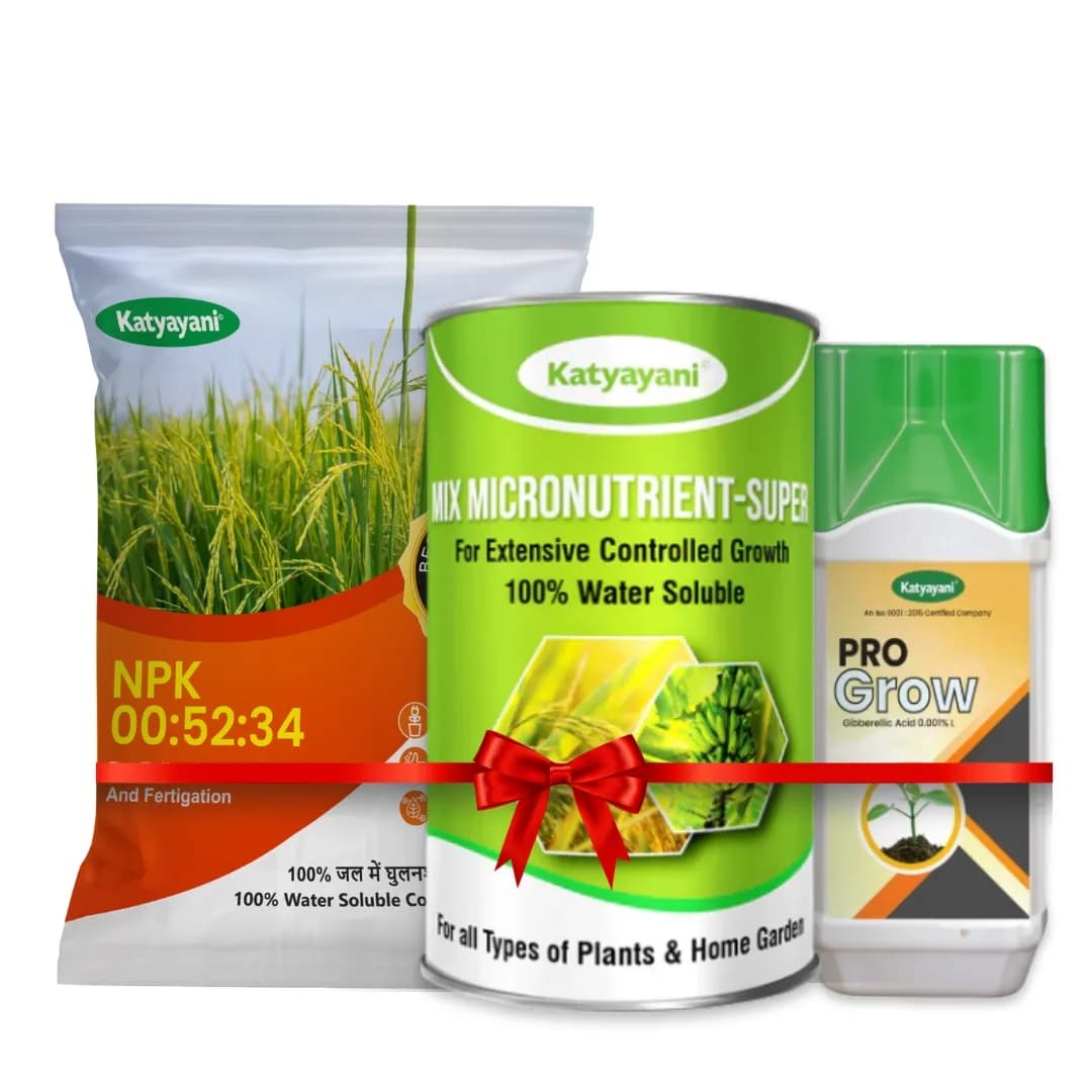Katyayani Upaj Badhao Combo, Boost Crop Growth (Npk 00:52:34 1kg, Mix Micronutrient 100gm, Pro Grow 250ml) - Image 1
