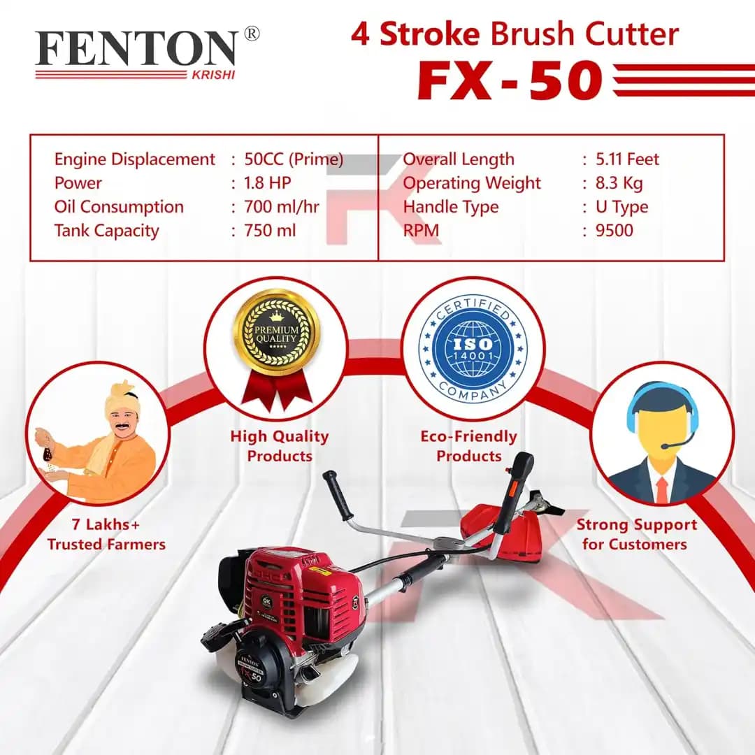 Fenton Krishi Side Pack FX-50 Prime Brush Cutter, 50CC, 4-Stroke, 1.8HP Engine, 750ML Fuel Tank, Best For Gardens, Backyards And Small Fields - Image 3