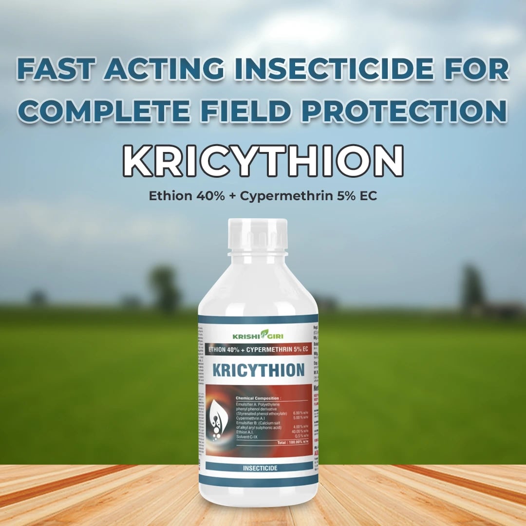 Krishigiri Kricythion Insecticide (Ethion 40% + Cypermethrin 5% EC) Dual Action Insecticide Controls Chewing & Sucking Pests in Cotton, Chillies, Pulses & Vegetables