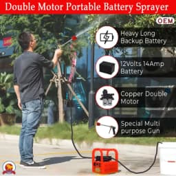 OEM Portable Double Motor Battery Sprayer 12V x 14A Battery, Special Gun & 10 Mtr Pressure Pipe, Ideal For Gardening, Pesticide Application (TP01) 3