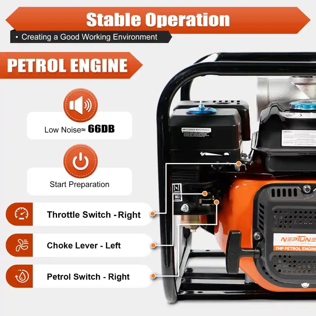 Neptune NPP-30 Water Pump, 3 Inch Outlet, 6.5 HP, 196 CC 4 Stroke Petrol Engine, 3600 RPM Ideal for Farming, Irrigation, Draining & Gardening - Image 7
