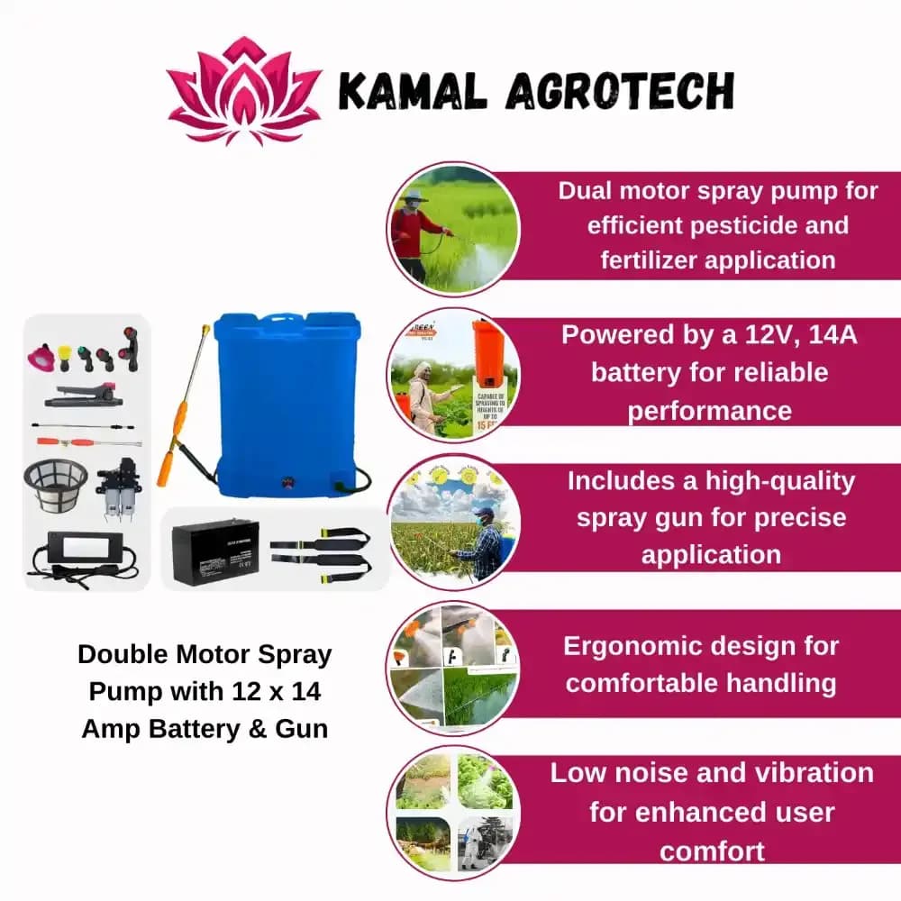 Kamal Agrotech Double Motor Spray Pump, 20L Tank, 12V x 14Ah Battery And Spray Gun, Multi-Purpose Use For Farming - Image 4