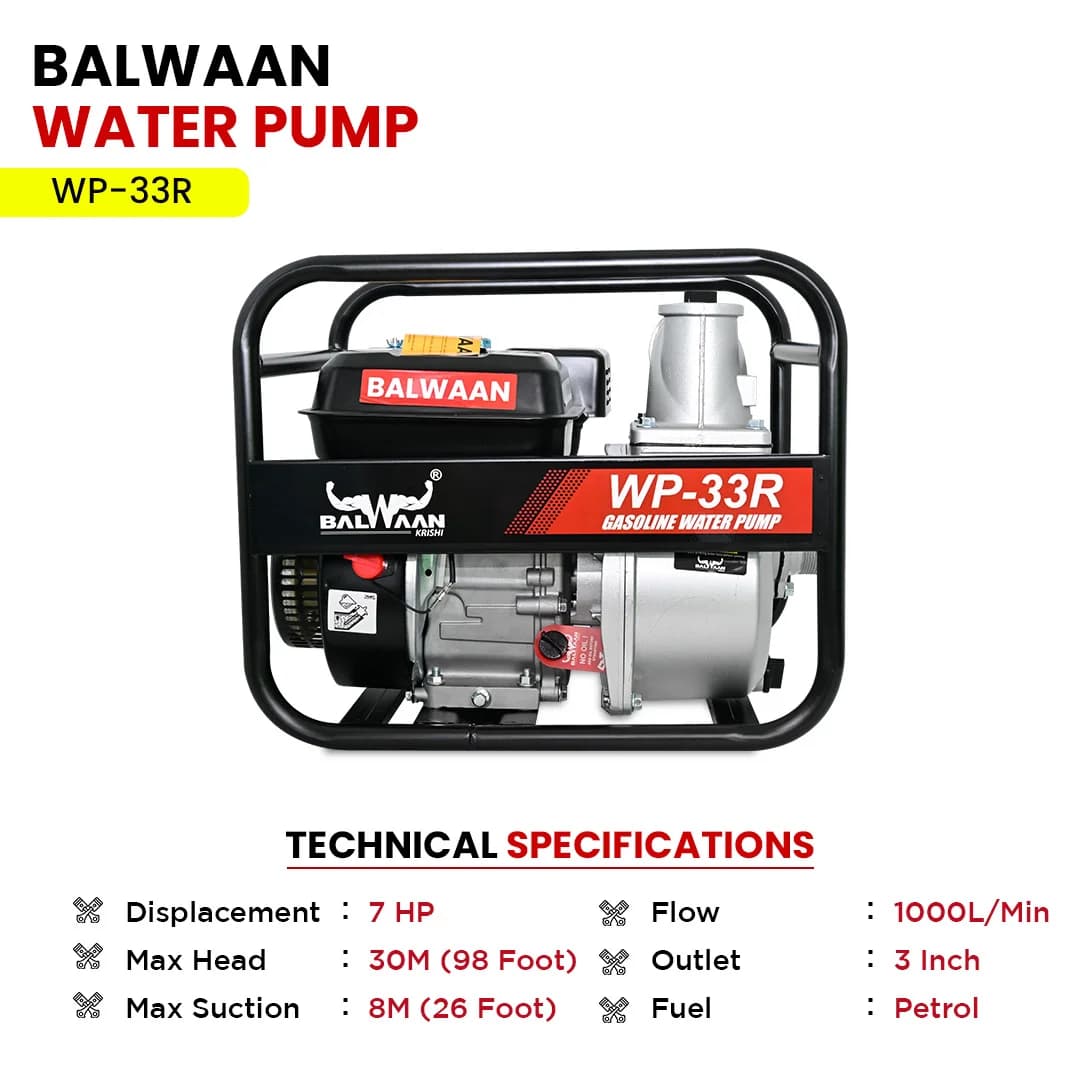 Balwaan WP-33R Gasoline Water Pump - 7HP, 4 Strock - Image 8