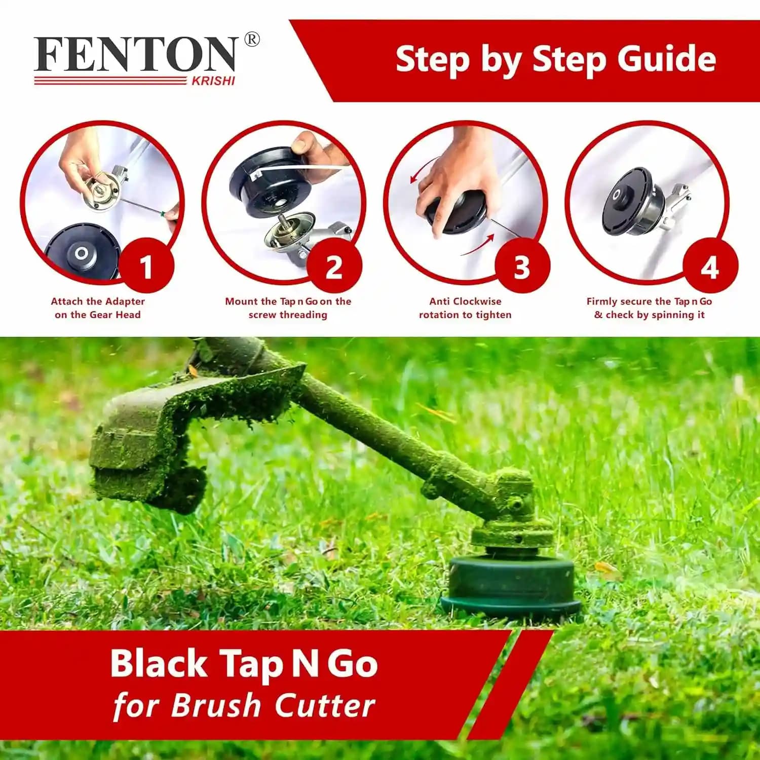 Fenton Krishi FTK-TP-RR Red Tap N Go, For Brush Cutter, Grass Trimming (Manual Feed) - Image 3