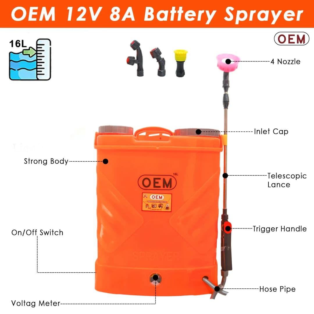OEM Battery Operated Sprayer 12V x 8A (16 Liter Capacity) High-Pressure Knapsack For Agriculture, Gardening & Pest Control - Image 2